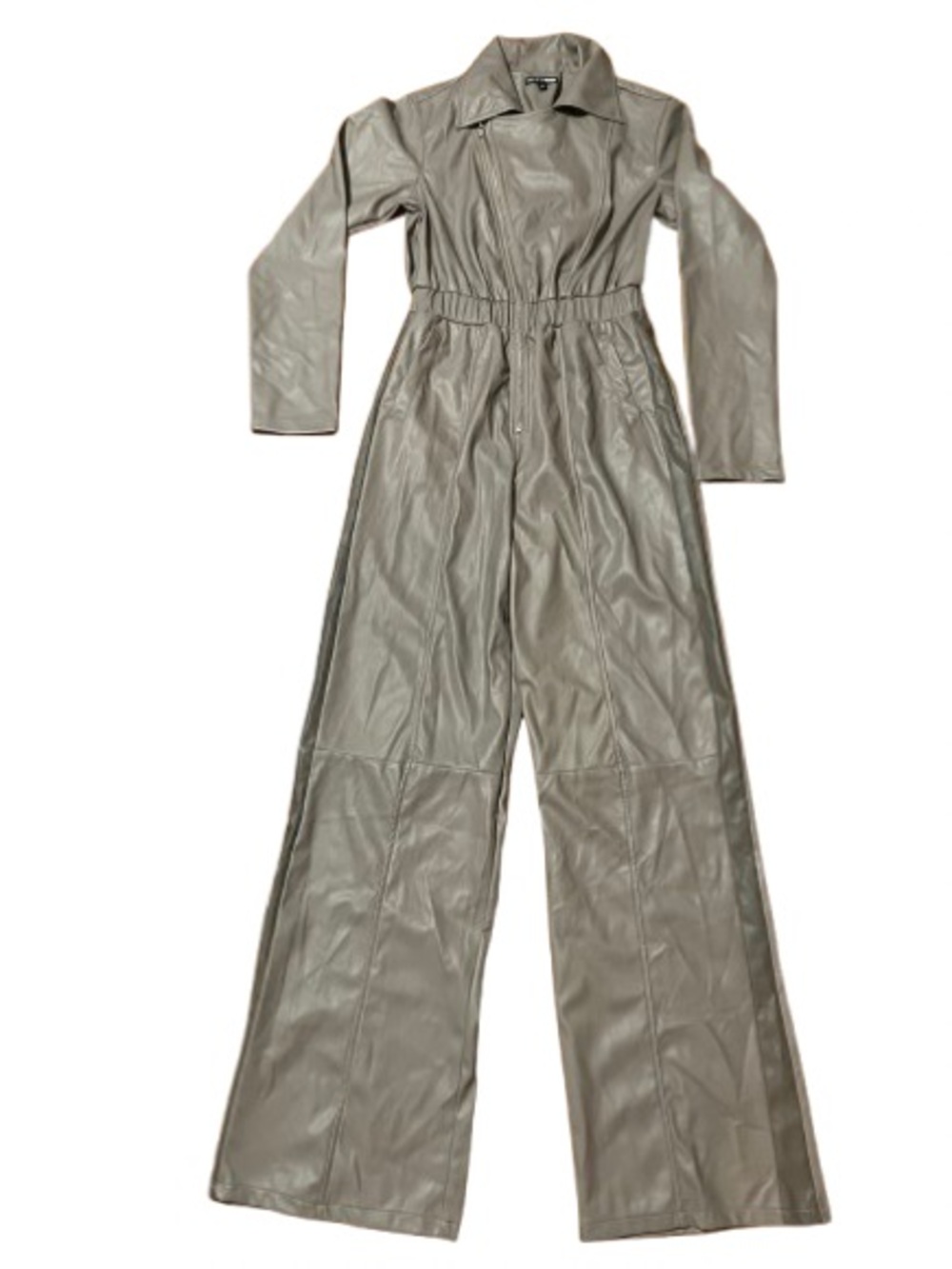 Fashion Nova Taupe Faux Leather Wide-Leg Jumpsuit Size Small
